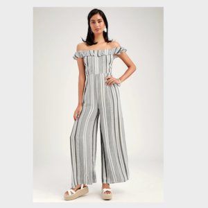 Lulu's Black and White Striped Jumpsuit